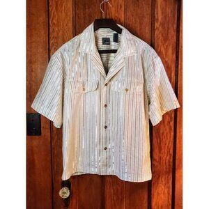 Lizwear by Liz Claiborne Vtg Women's Short Sleeve Gold Metallic Striped Blouse